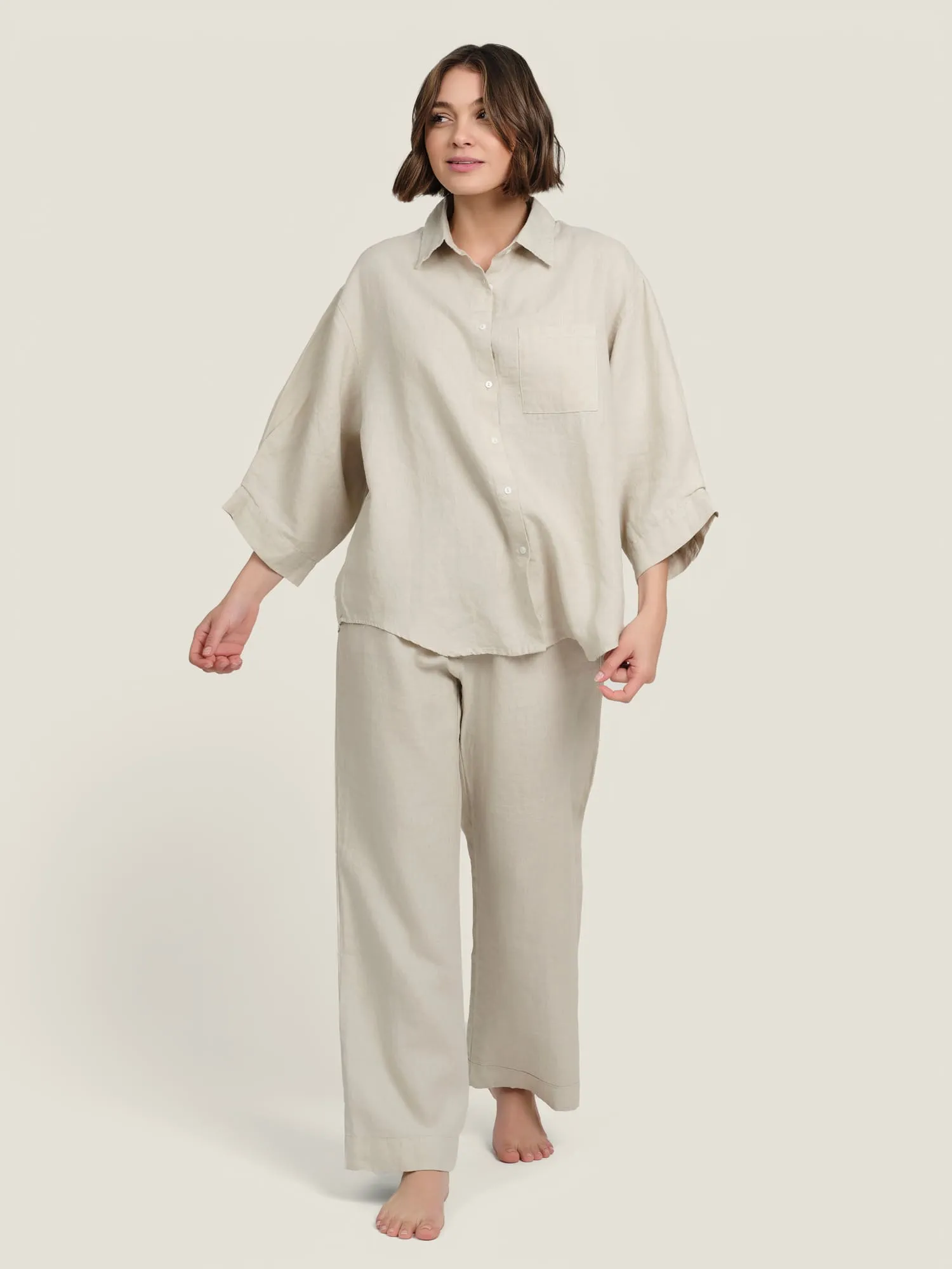 100% Linen shirt in Sand
