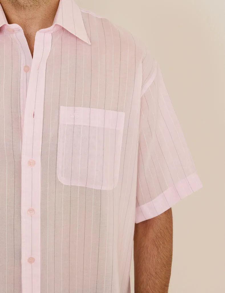 Balenciaga Pink Cotton Striped Oversized Shirt
