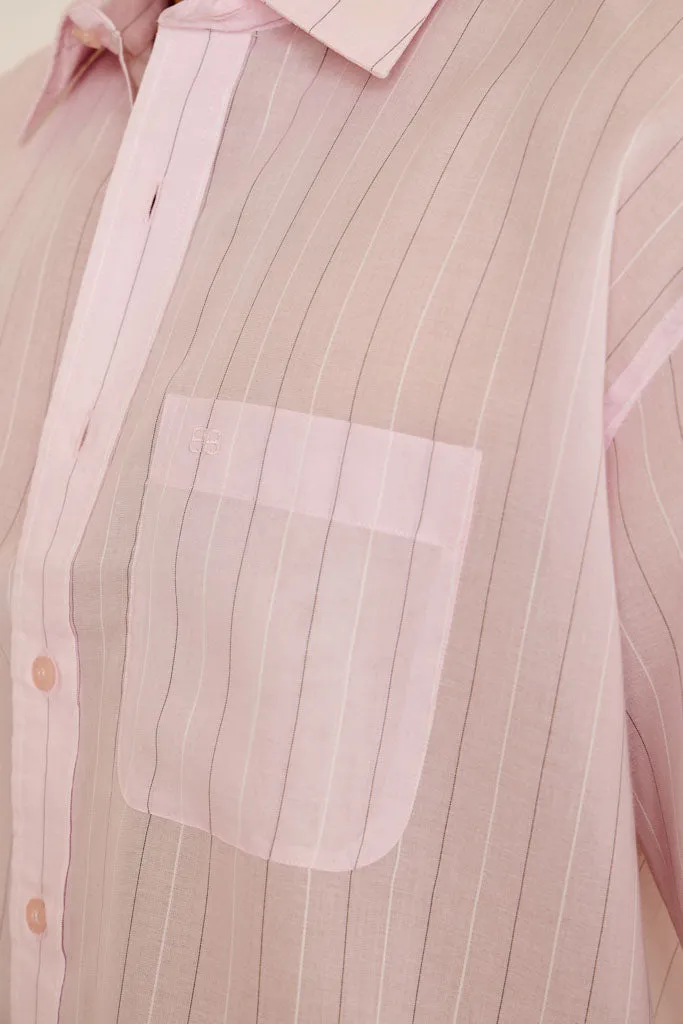 Balenciaga Pink Cotton Striped Oversized Shirt