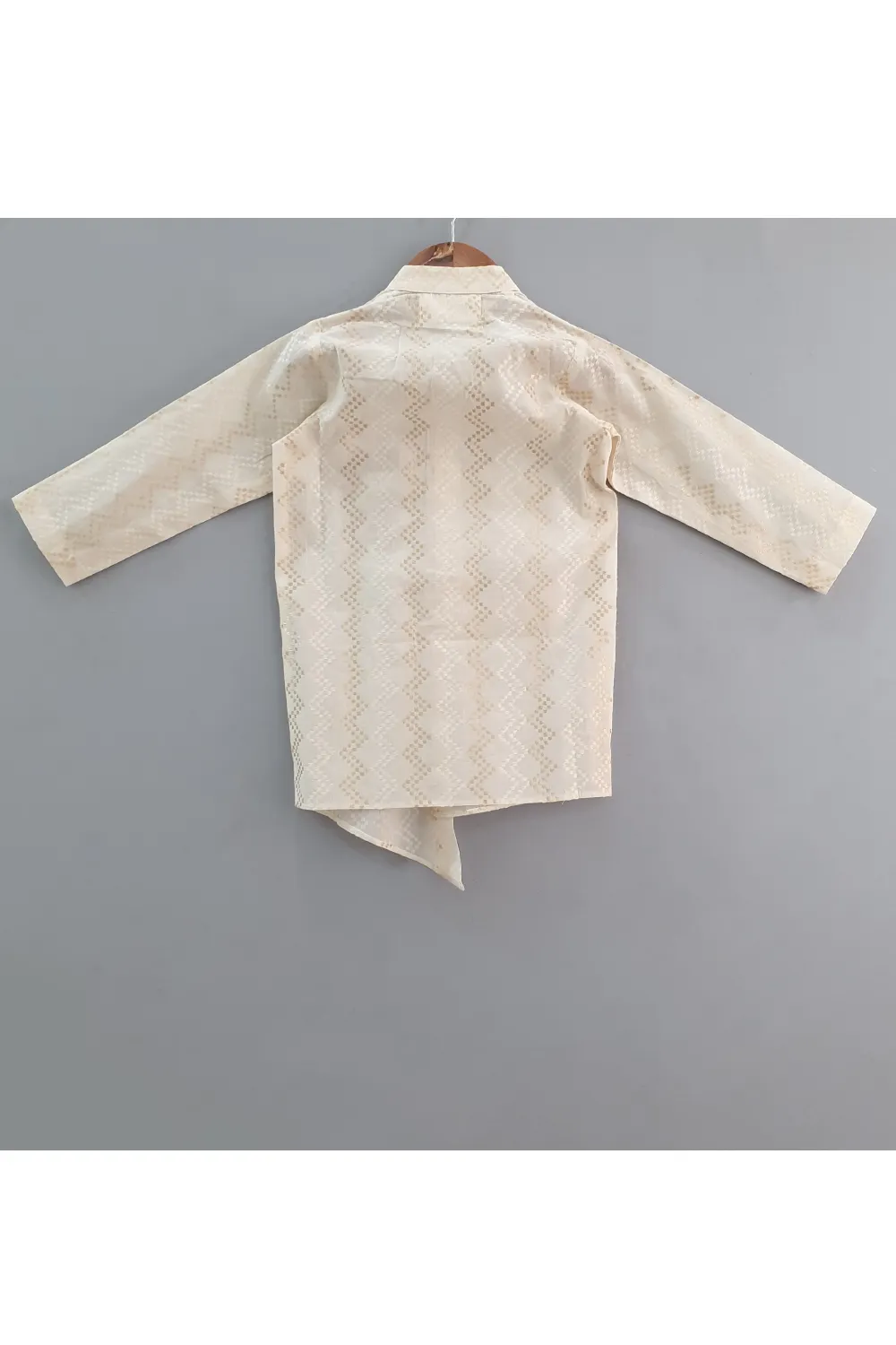 Beige Muslin Cotton Asymmetrical Shirt With Pyjama Set