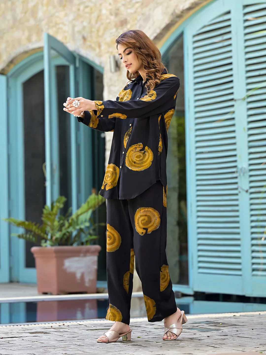 Black & Brown HandBlock Straight Muslin Co-Ord Set for Women