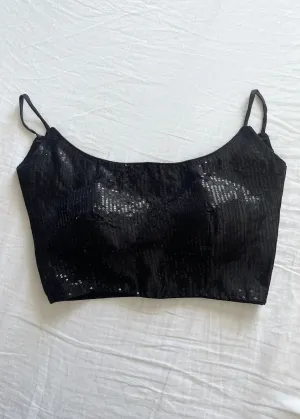 Black Sequin Spaghetti Strap Blouse
