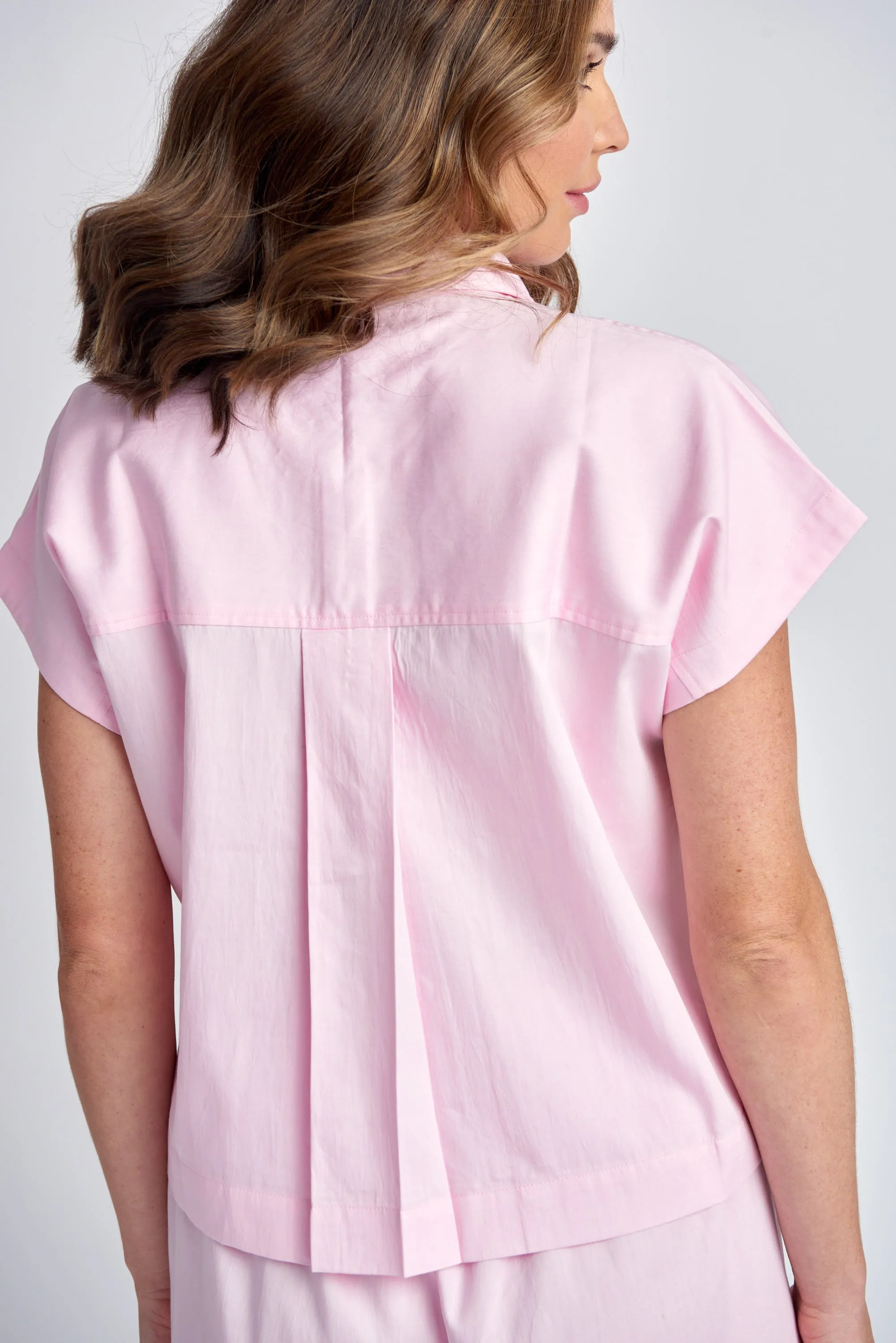 Boxy Capped Sleeve Cotton Shirt Pink