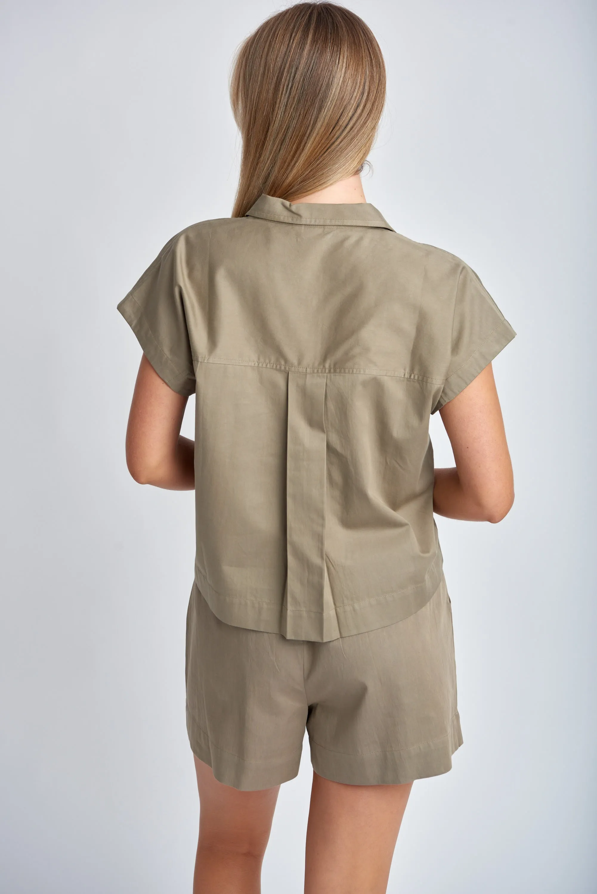 Boxy Capped Sleeve Cotton Shirt Twig