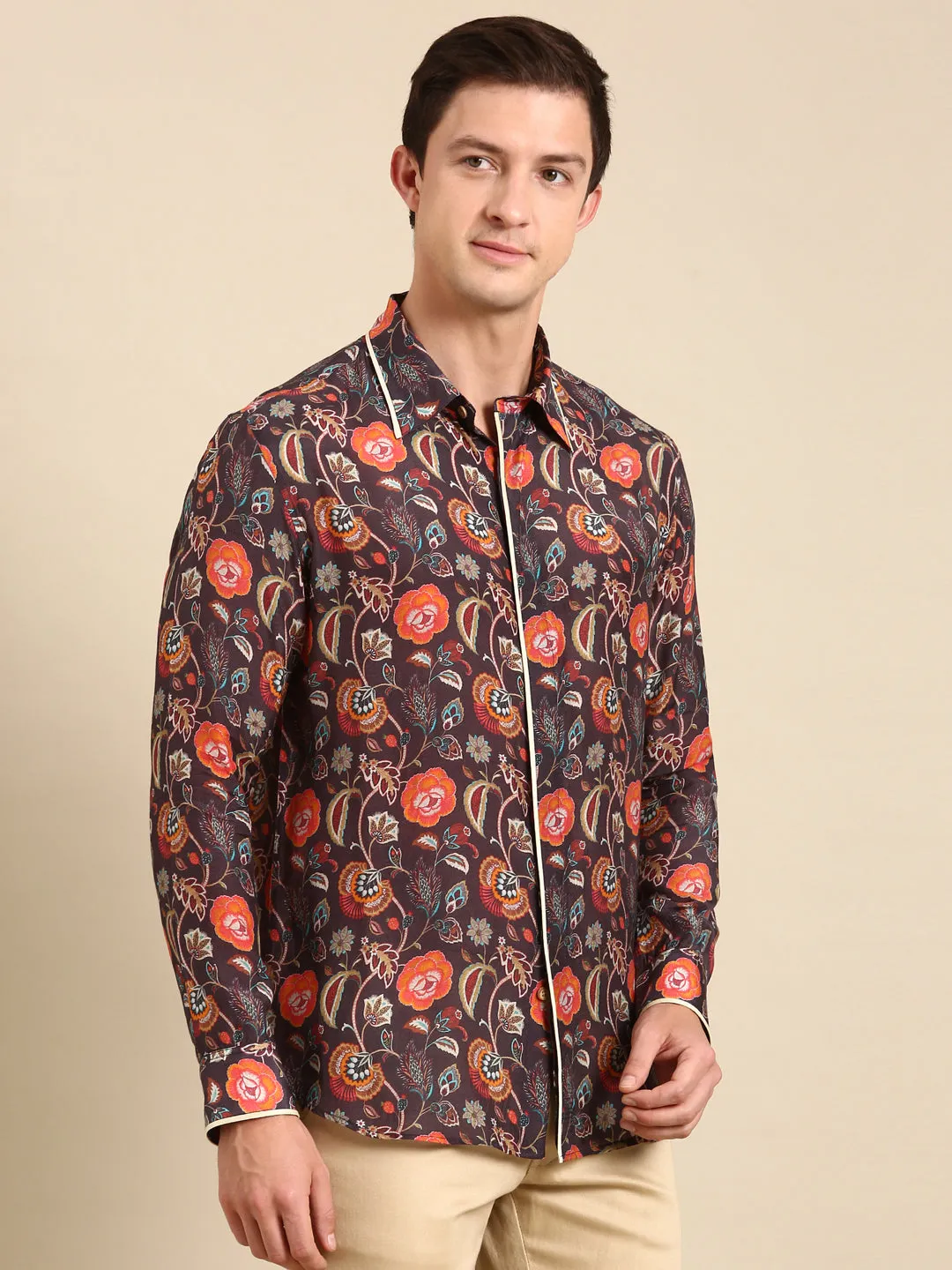Brown Beige Orange Muslin Shirt - MM0842
