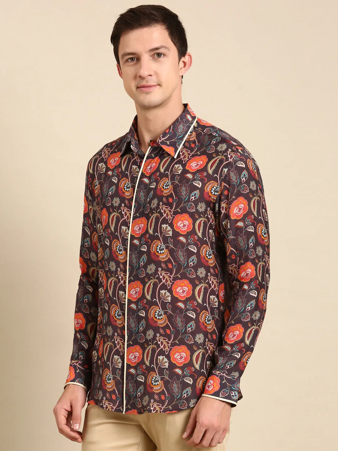 Brown Beige Orange Muslin Shirt - MM0842