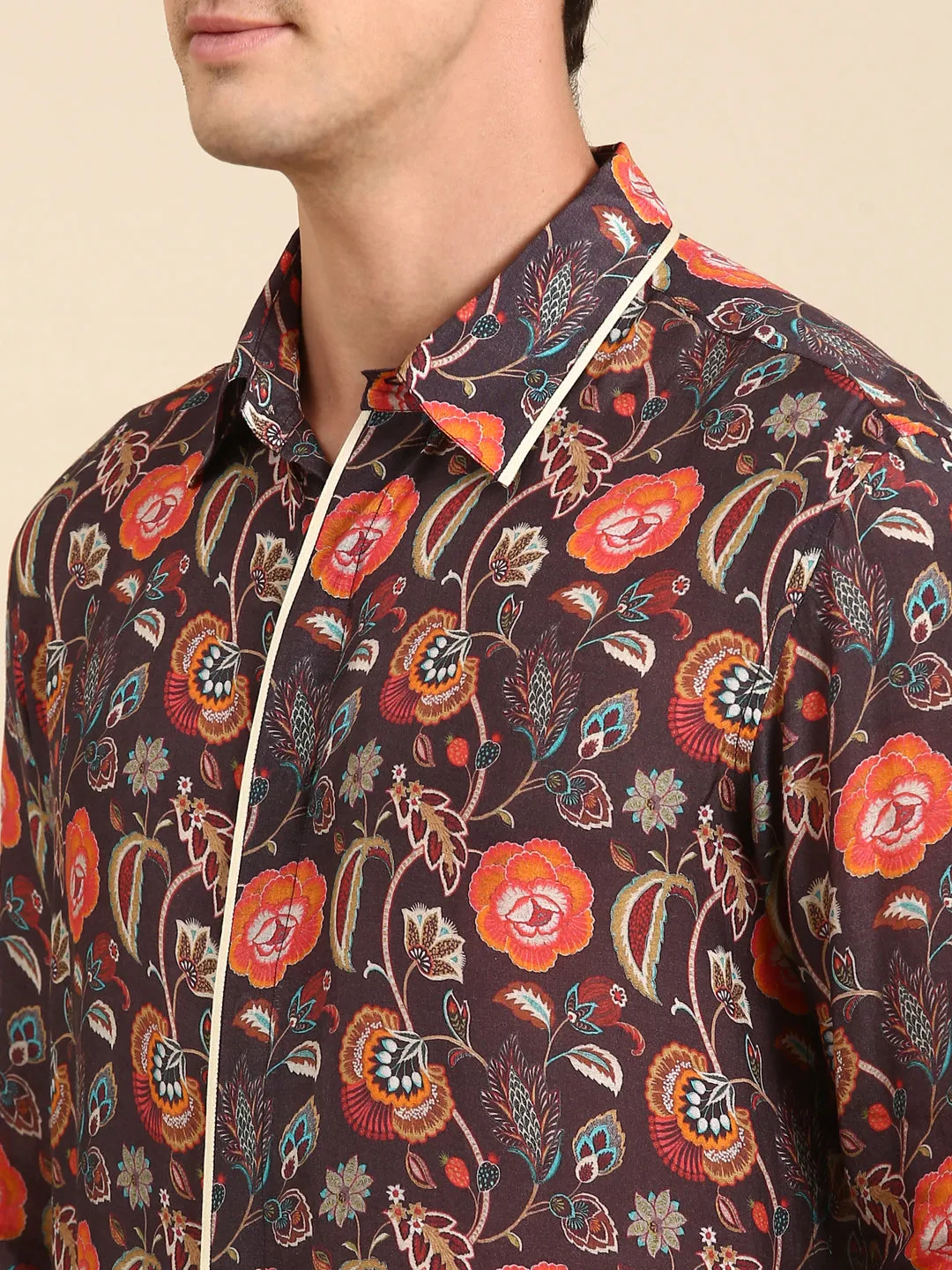 Brown Beige Orange Muslin Shirt - MM0842
