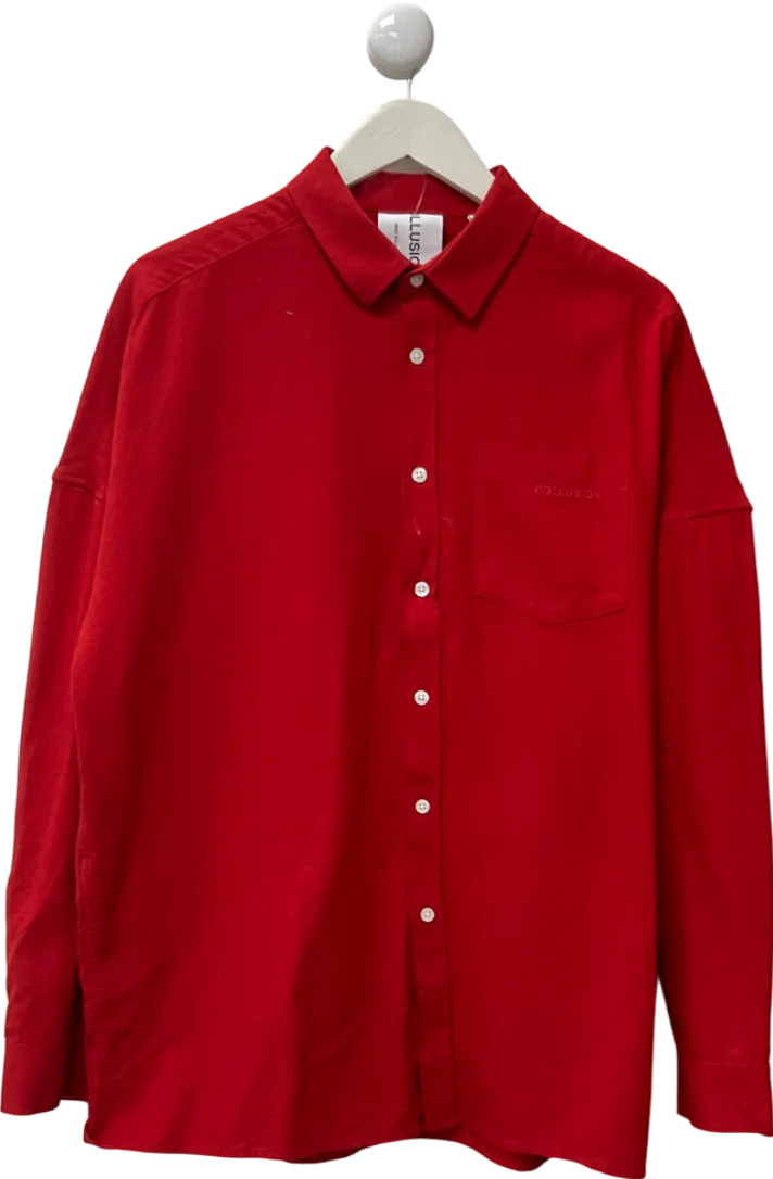 Collusion Red Poplin Oversized Shirt UK XS