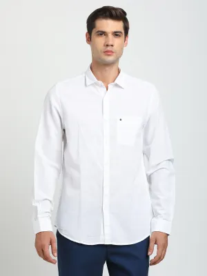Cotton Linen White Plain Slim Fit Full Sleeve Casual Shirt