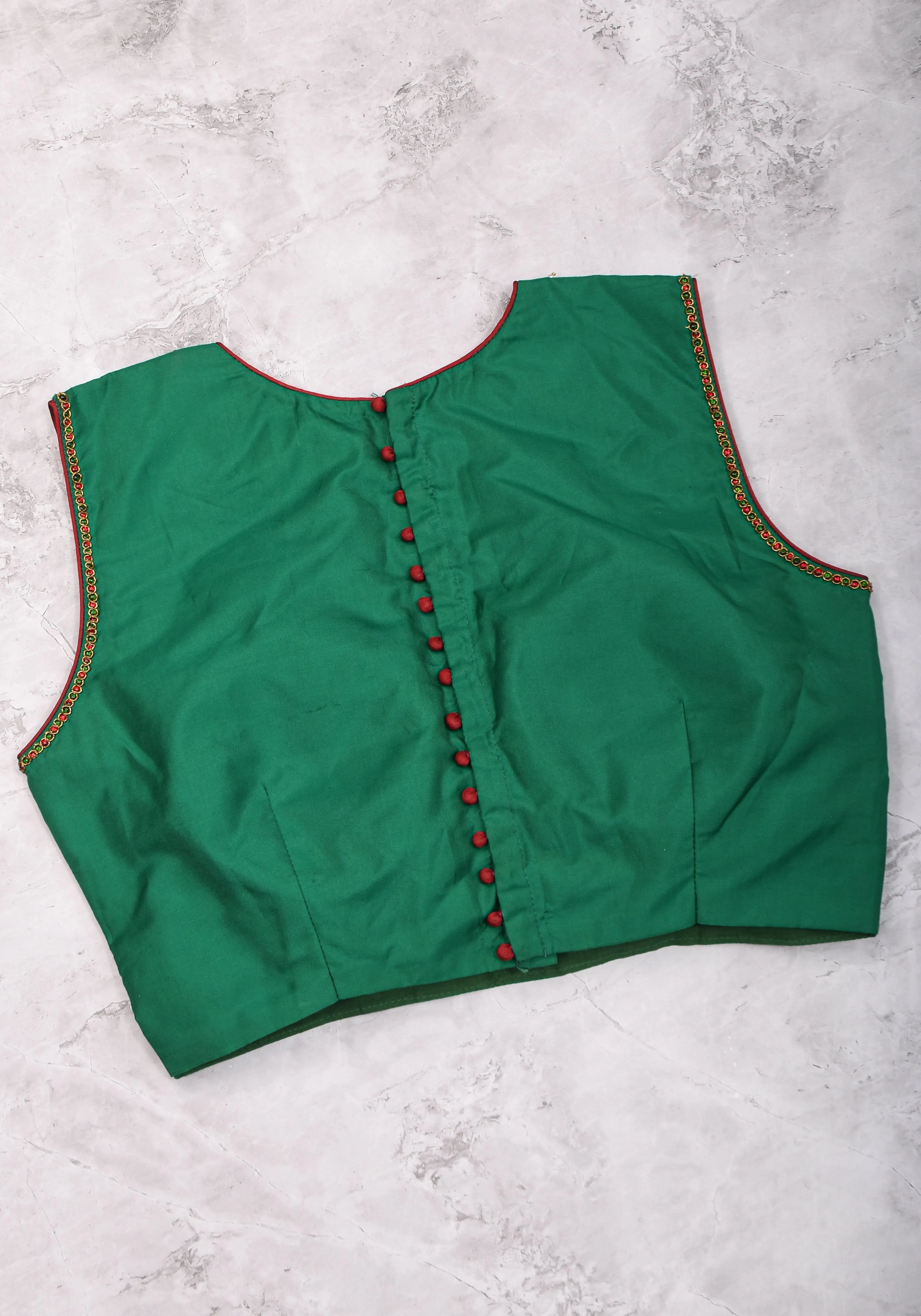 Custom Made:  Necklace Design Jadau Ornamental Sleeveless Blouse in SIlk | Shobitam Blouse