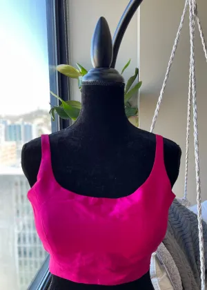 Dark Pink Raw Silk Sleeveless Blouse