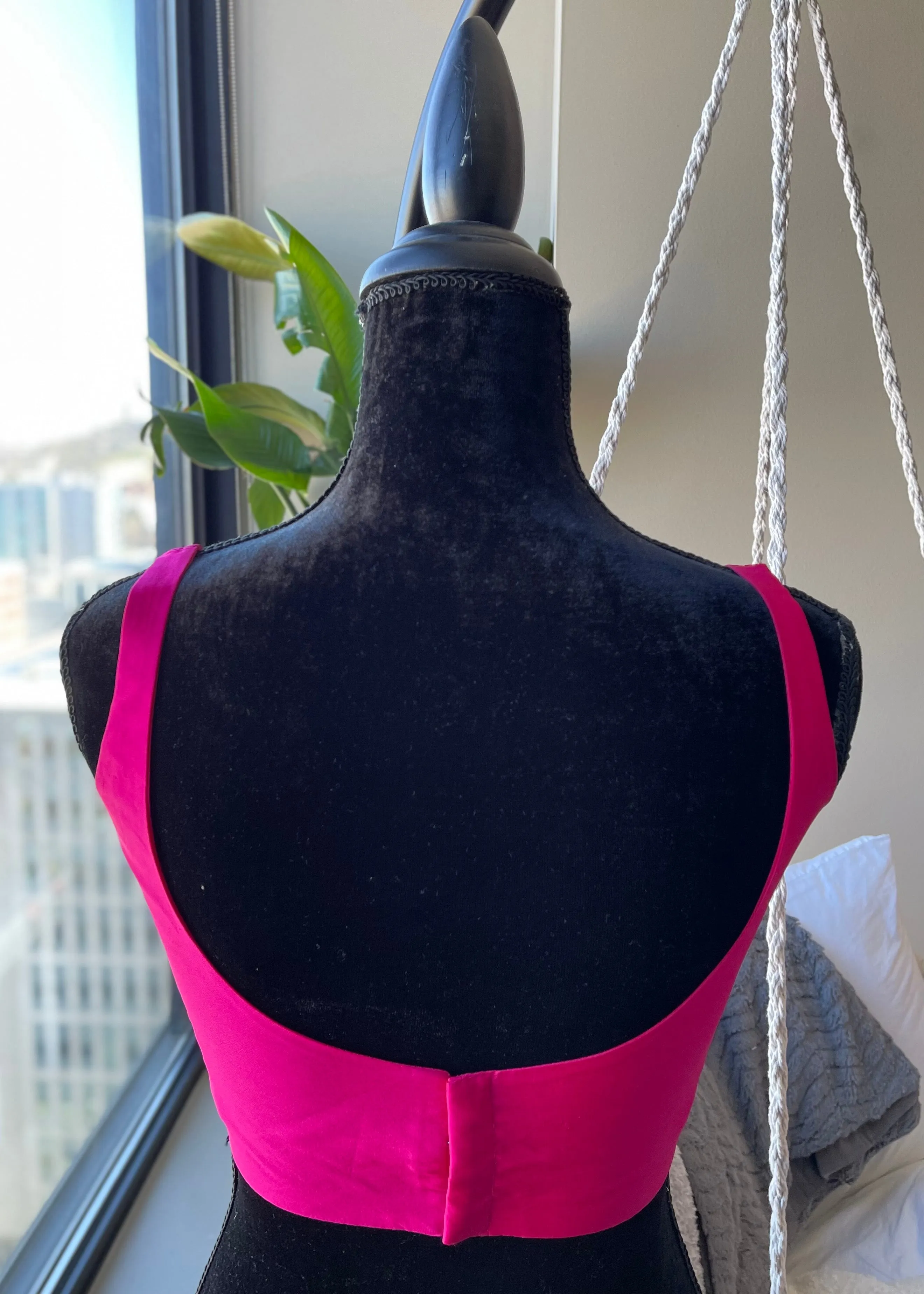 Dark Pink Raw Silk Sleeveless Blouse