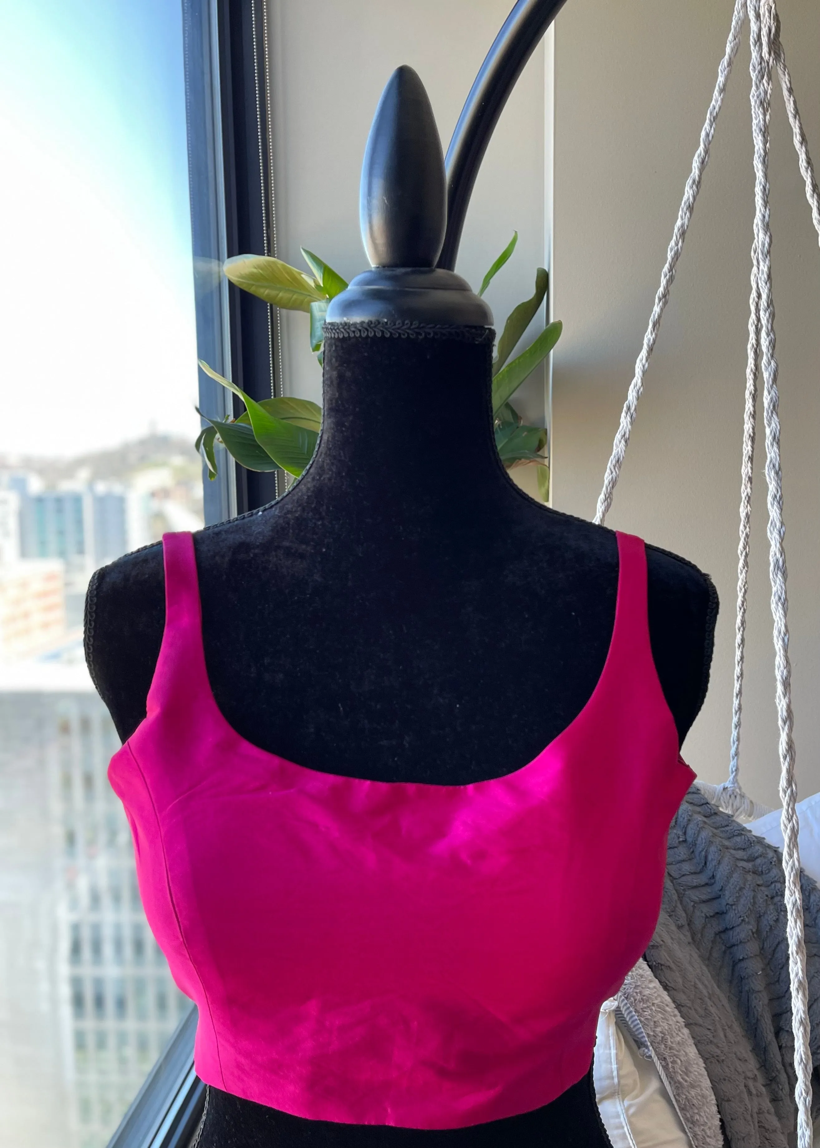 Dark Pink Raw Silk Sleeveless Blouse