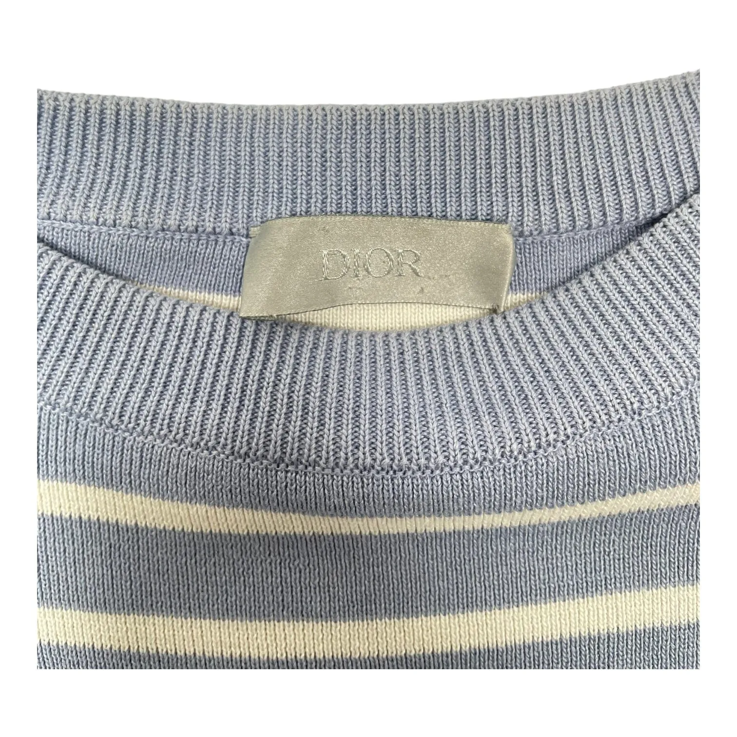 Dior Oversized Striped Logo Short Sleeve Tee Shirt Light Blue White Pre-Owned
