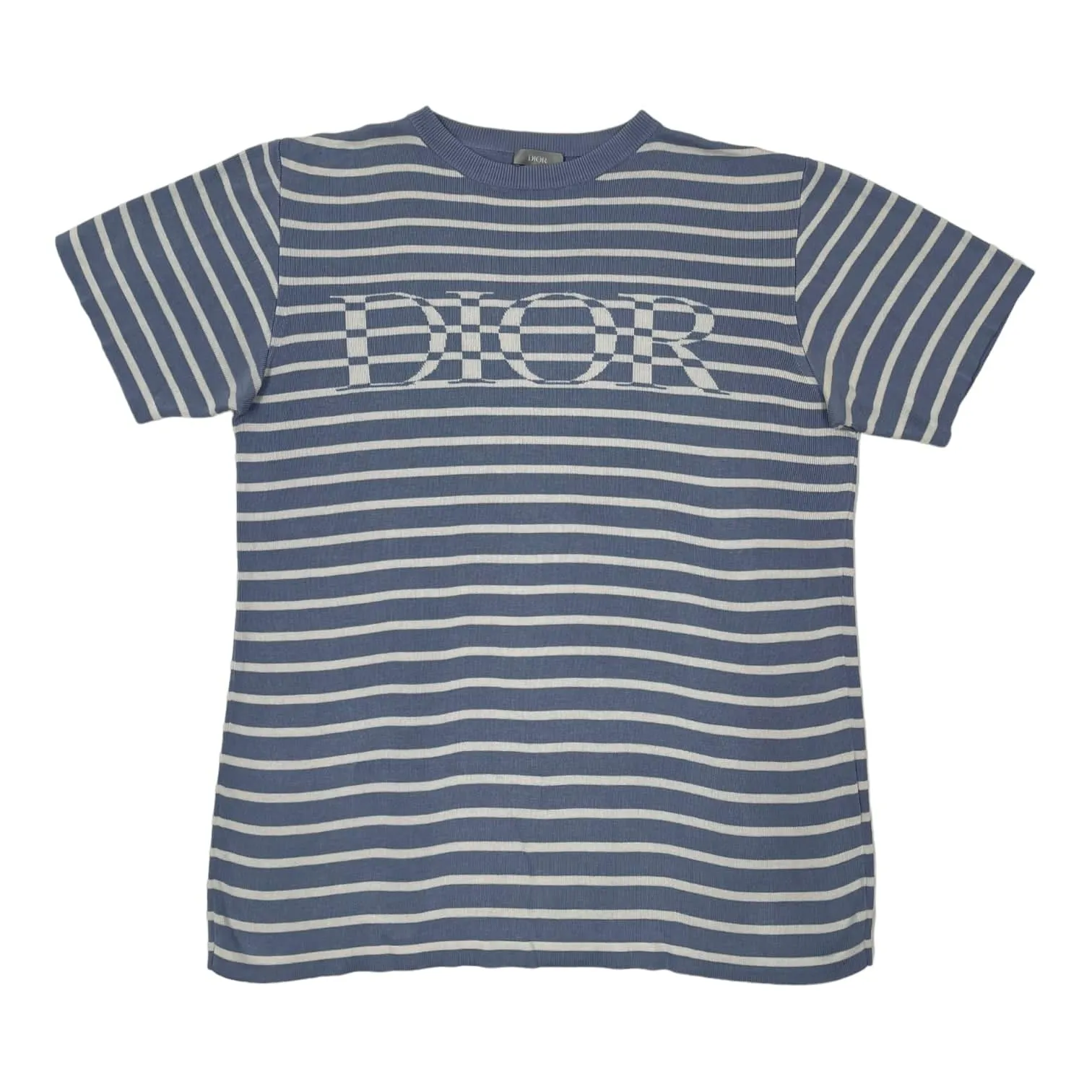 Dior Oversized Striped Logo Short Sleeve Tee Shirt Light Blue White Pre-Owned