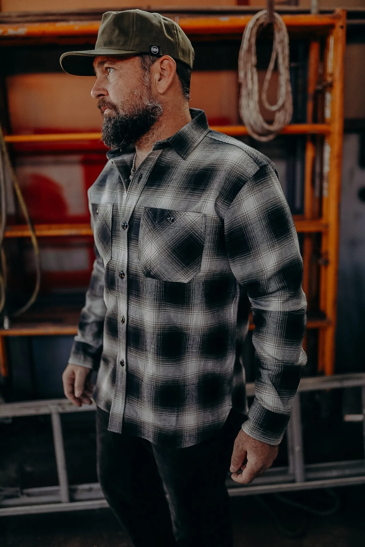 Flannel Work Shirt- White Ombre