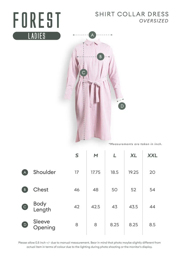 Forest Ladies Oversized Cotton Striped Shirt Dress Women Long Sleeve Shirt Dress Tunic| Baju Kemeja Perempuan - 885077