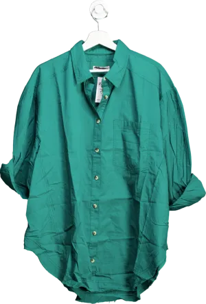 Free People Green Cotton Happy Hour Oversized Shirt UK XS