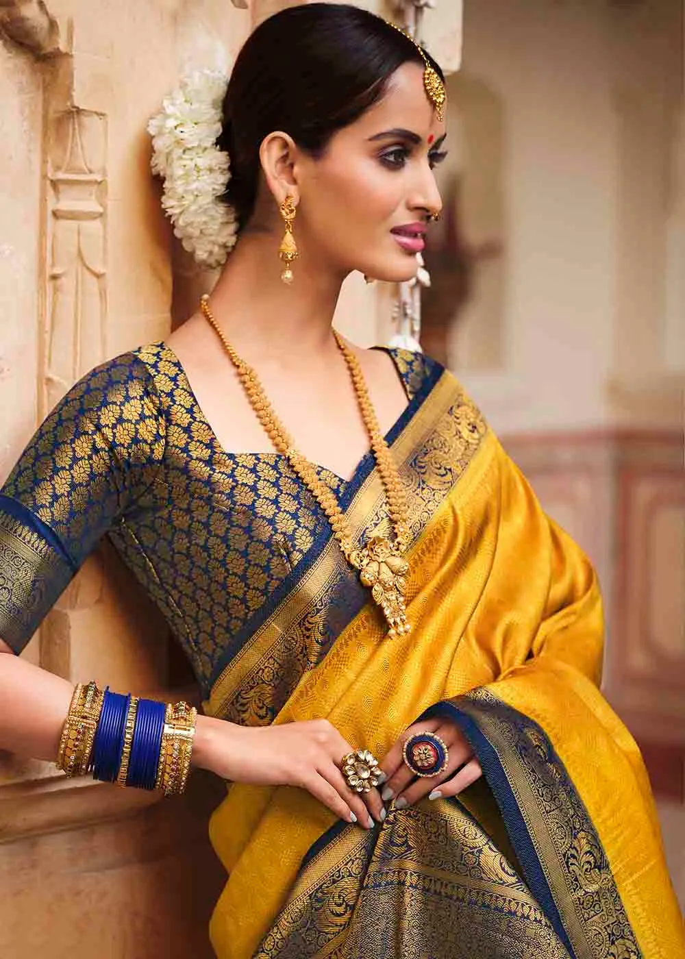 Gold Yellow Woven Kanjivaram Silk Saree