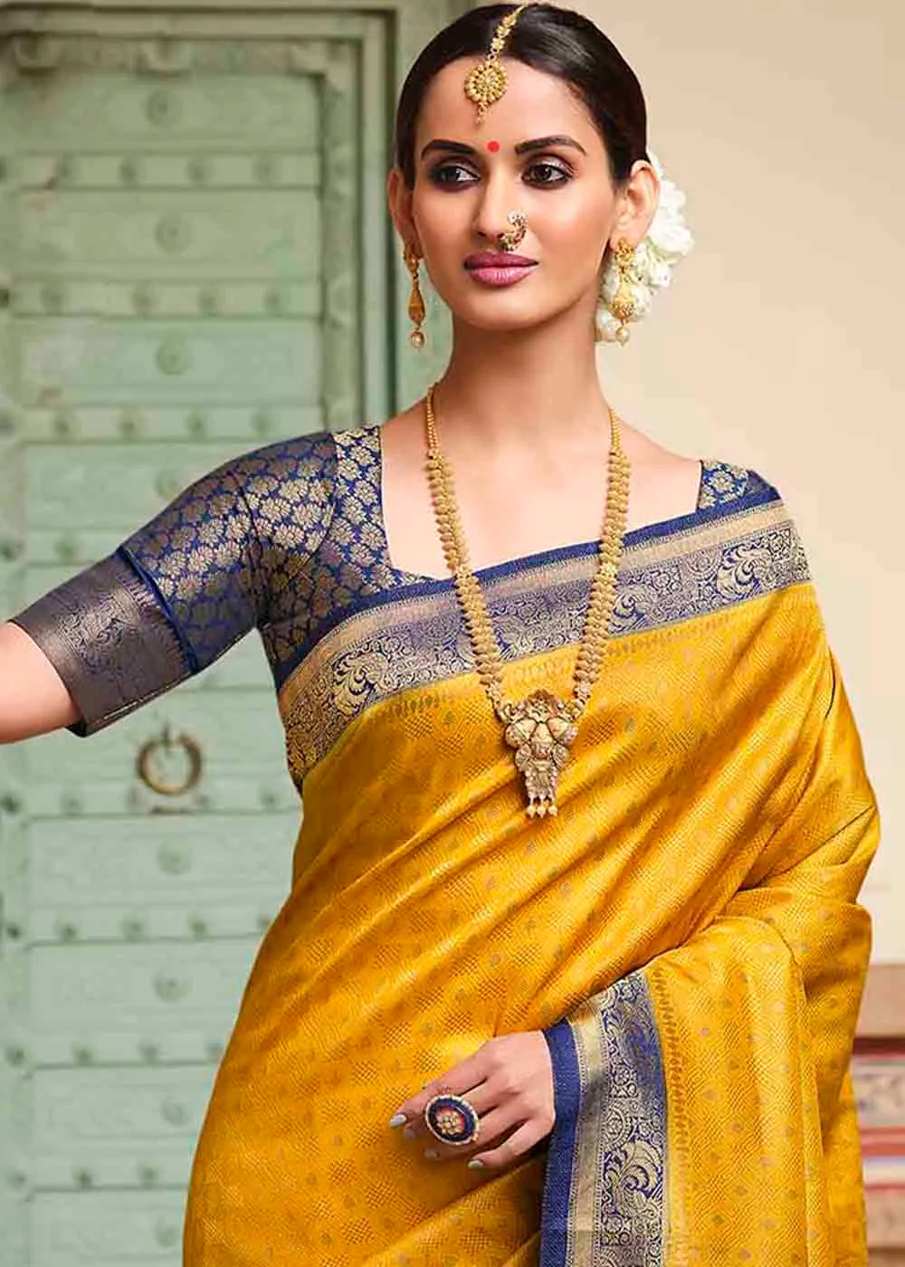 Gold Yellow Woven Kanjivaram Silk Saree