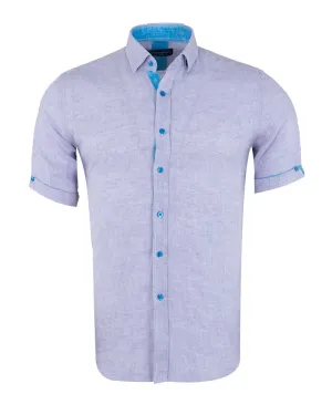 Grey Plain Linen Short Sleeve Shirt