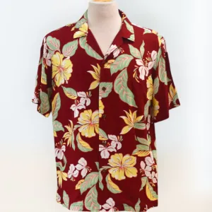 Hibiscus & Ohia Lehua Hawaiian Shirt in Maroon