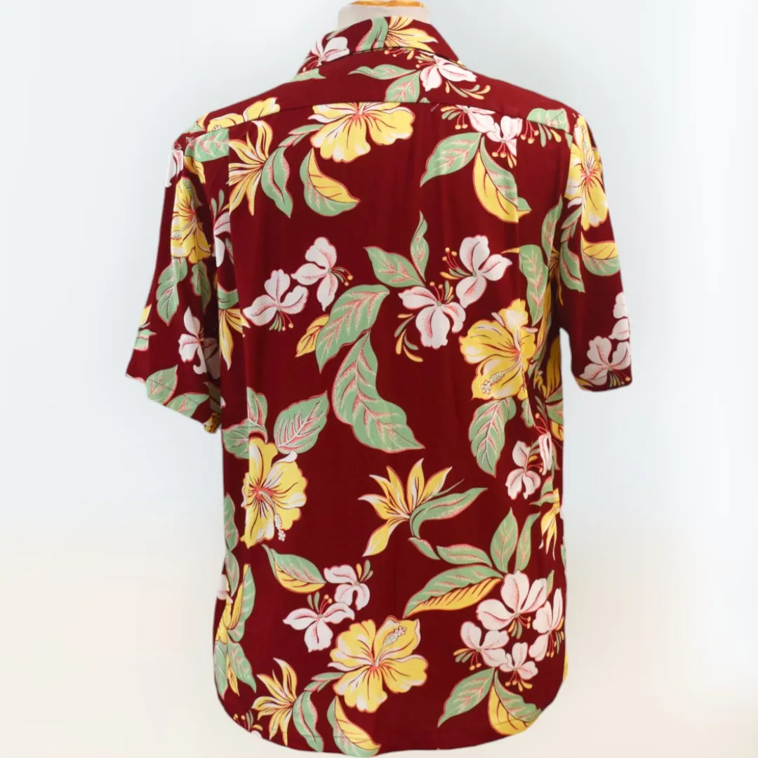 Hibiscus & Ohia Lehua Hawaiian Shirt in Maroon