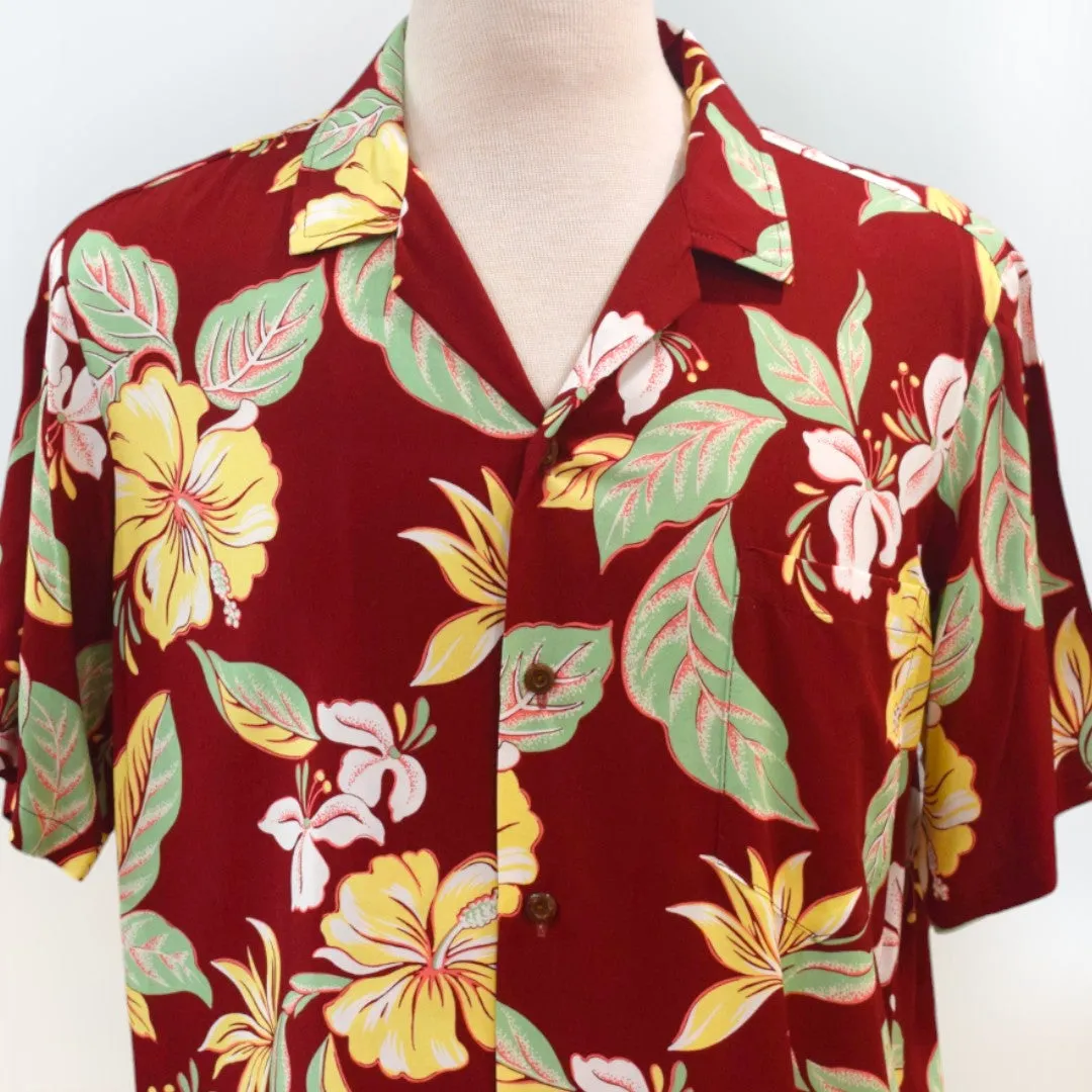 Hibiscus & Ohia Lehua Hawaiian Shirt in Maroon