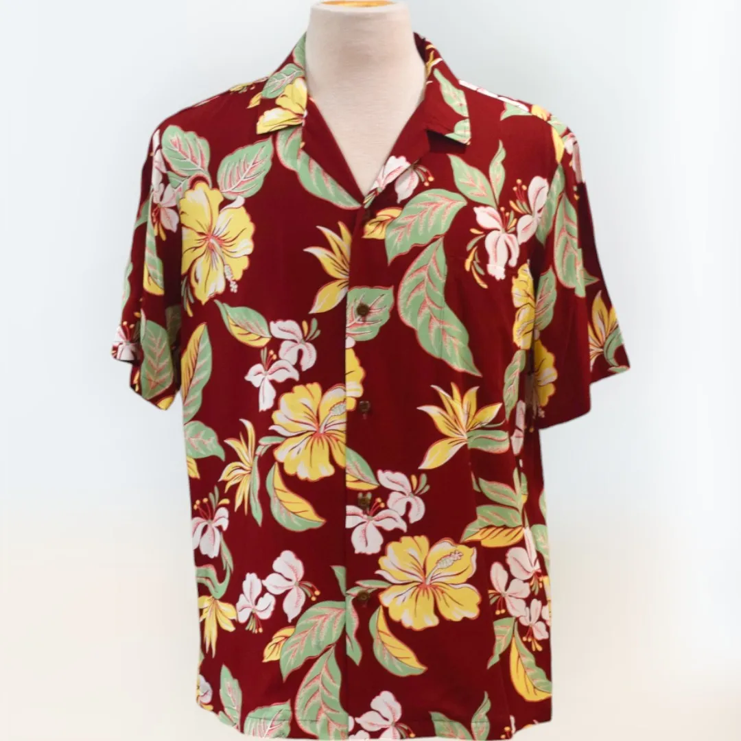 Hibiscus & Ohia Lehua Hawaiian Shirt in Maroon