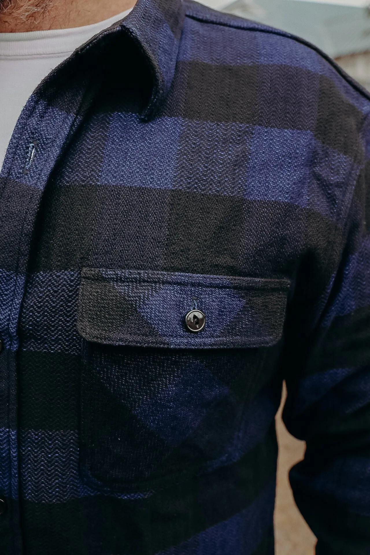 INDIGO BLOCK CHECK FLANNEL WORK SHIRT FN-SNR-101LSP