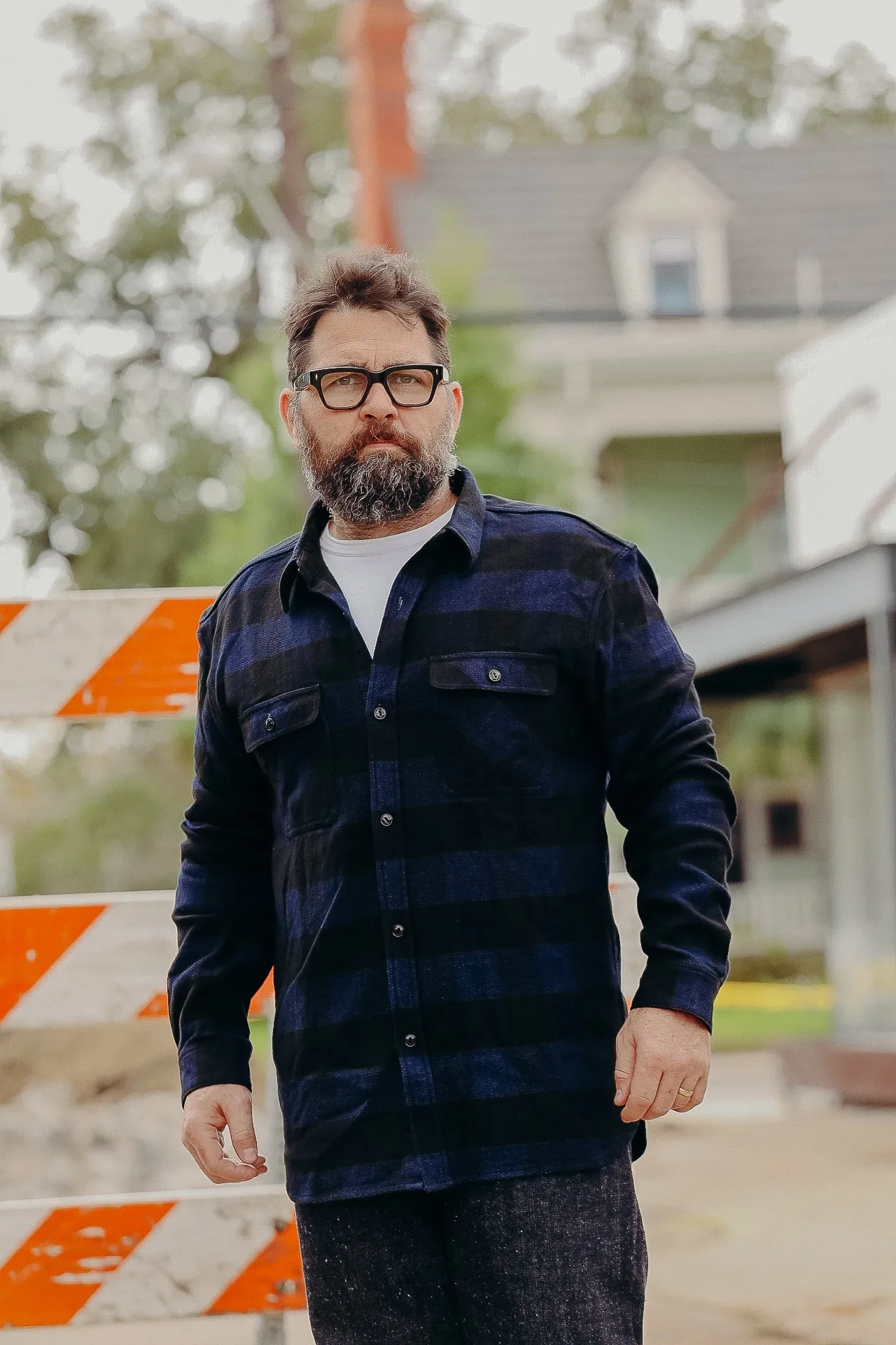 INDIGO BLOCK CHECK FLANNEL WORK SHIRT FN-SNR-101LSP