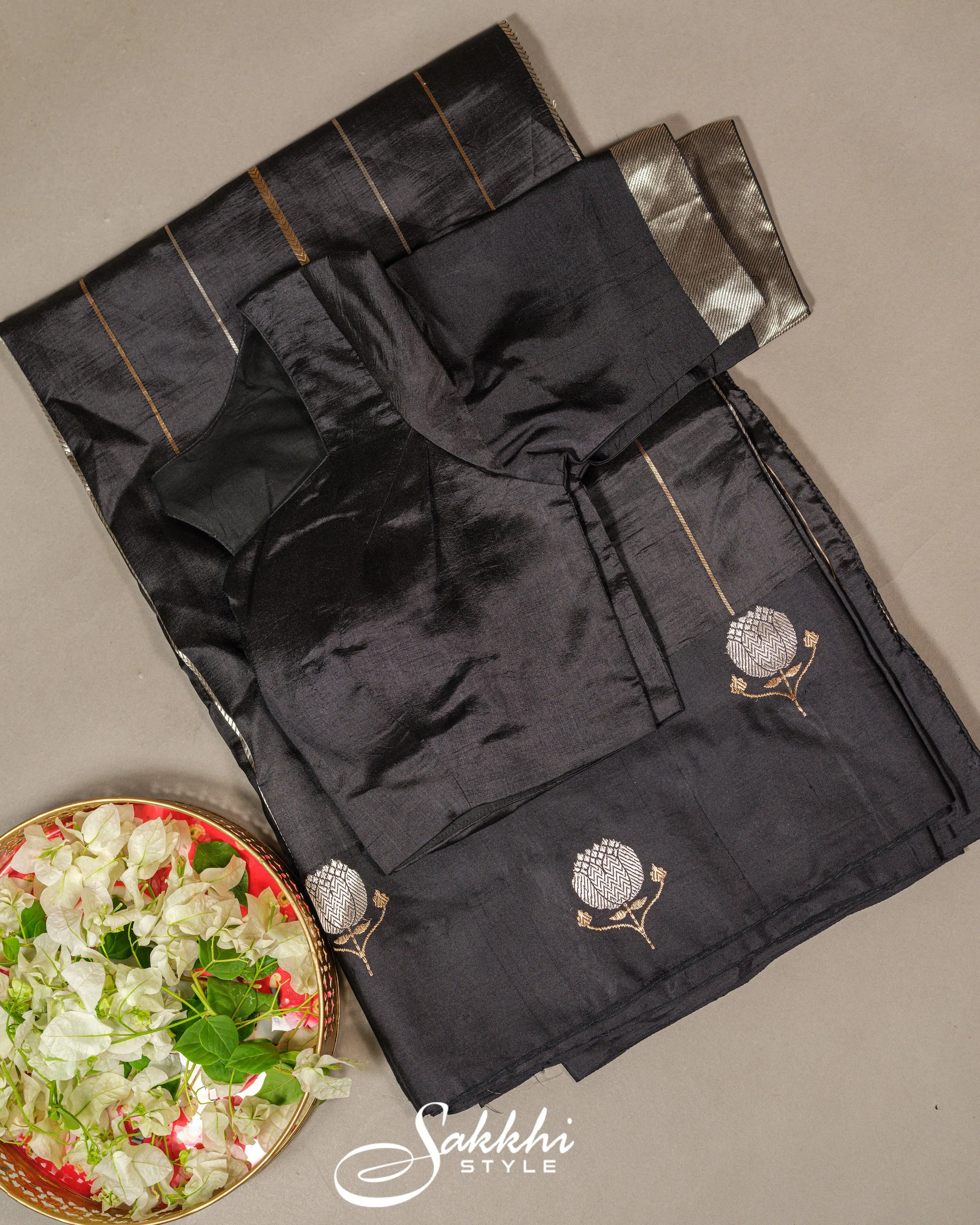 JET BLACK RAW MANGO BANARASI SAREE