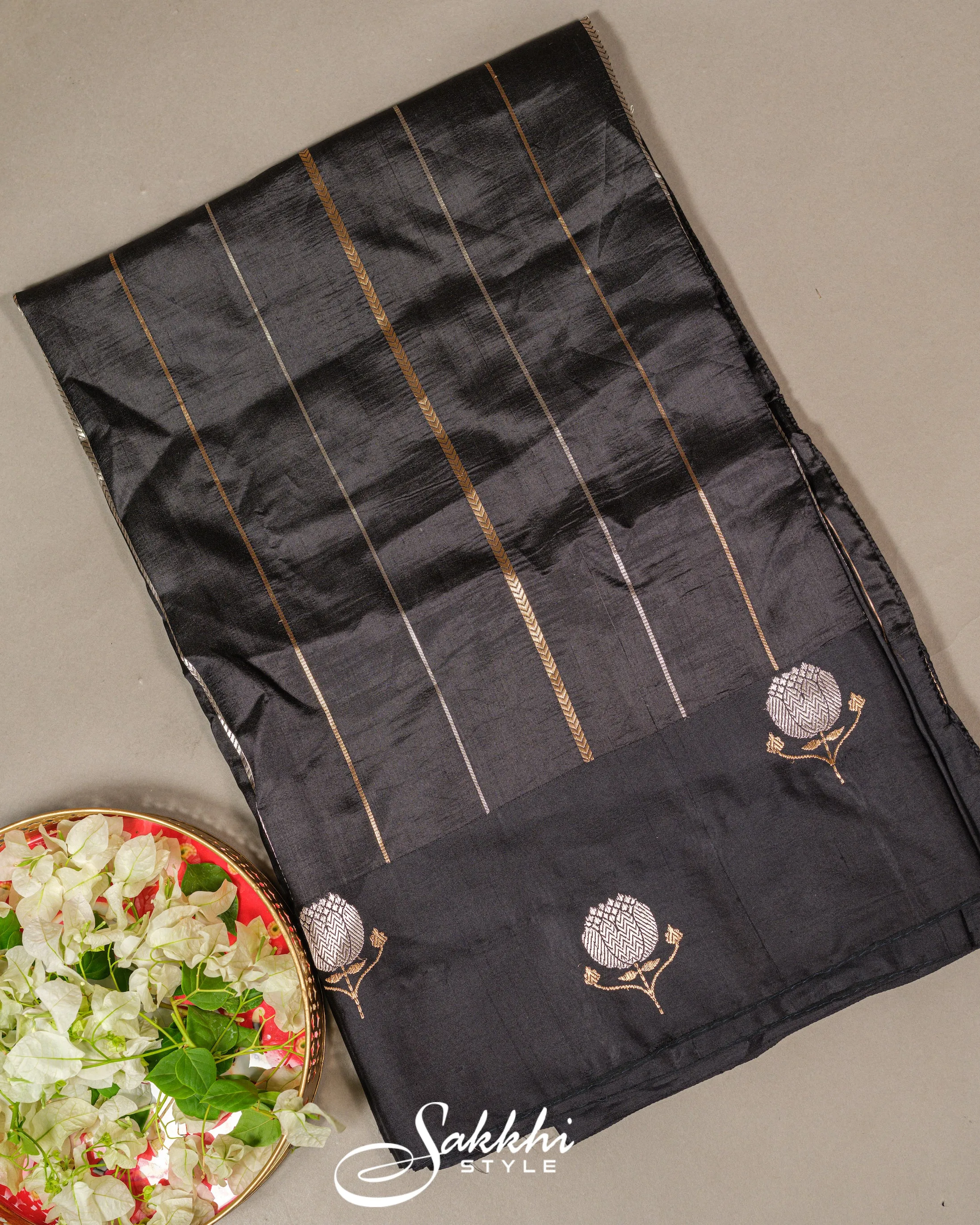 JET BLACK RAW MANGO BANARASI SAREE