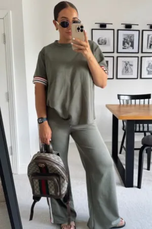 Kaia khaki t-shirt straight leg jogger loungewear