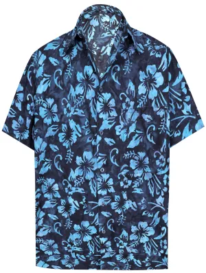 LA LEELA Men's Wear Summer Everyday Essentials Holiday Casual  Shirt 100% NATURAL COTTON  Floral Printed Navy Blue Hawaiian shirt