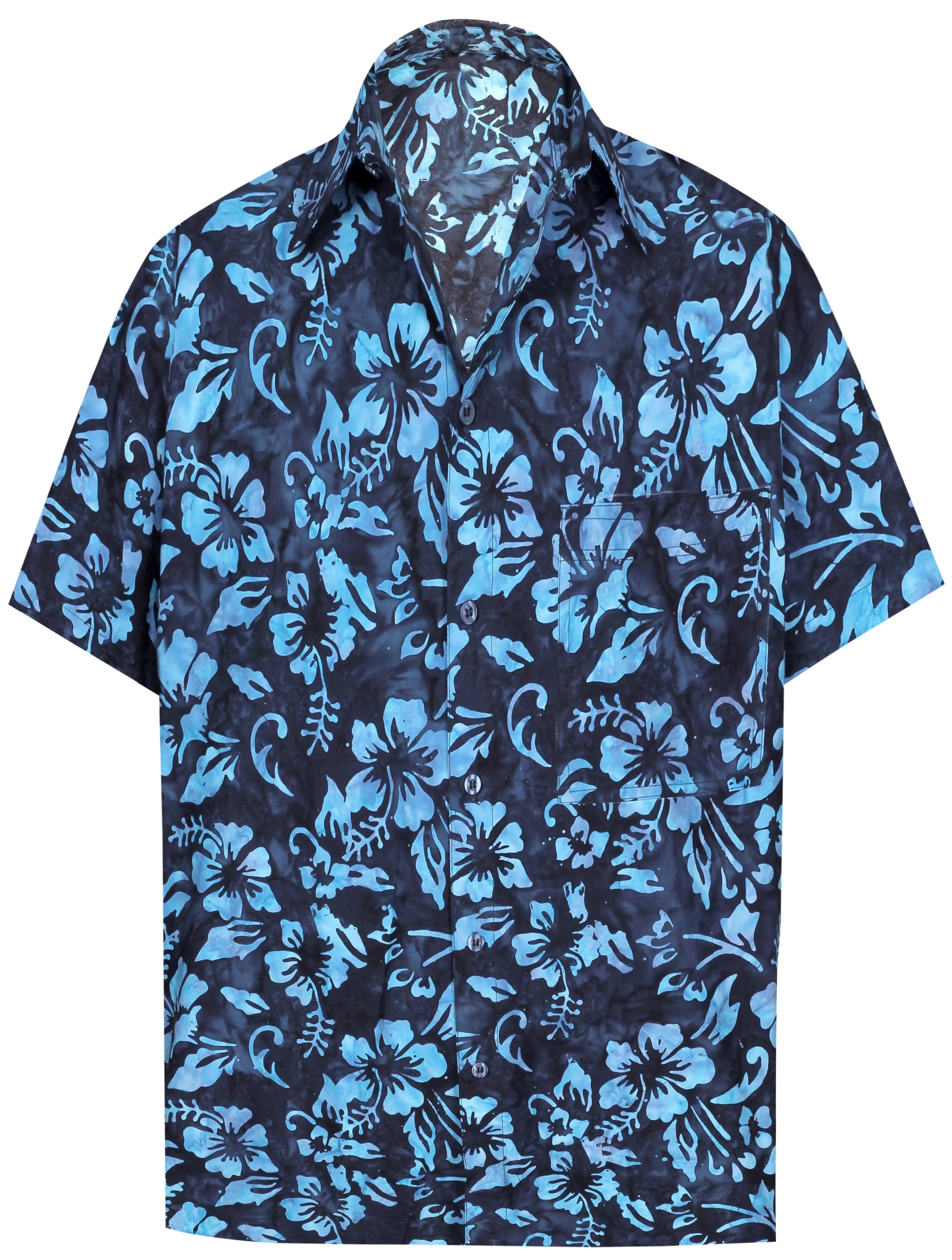 LA LEELA Men's Wear Summer Everyday Essentials Holiday Casual  Shirt 100% NATURAL COTTON  Floral Printed Navy Blue Hawaiian shirt