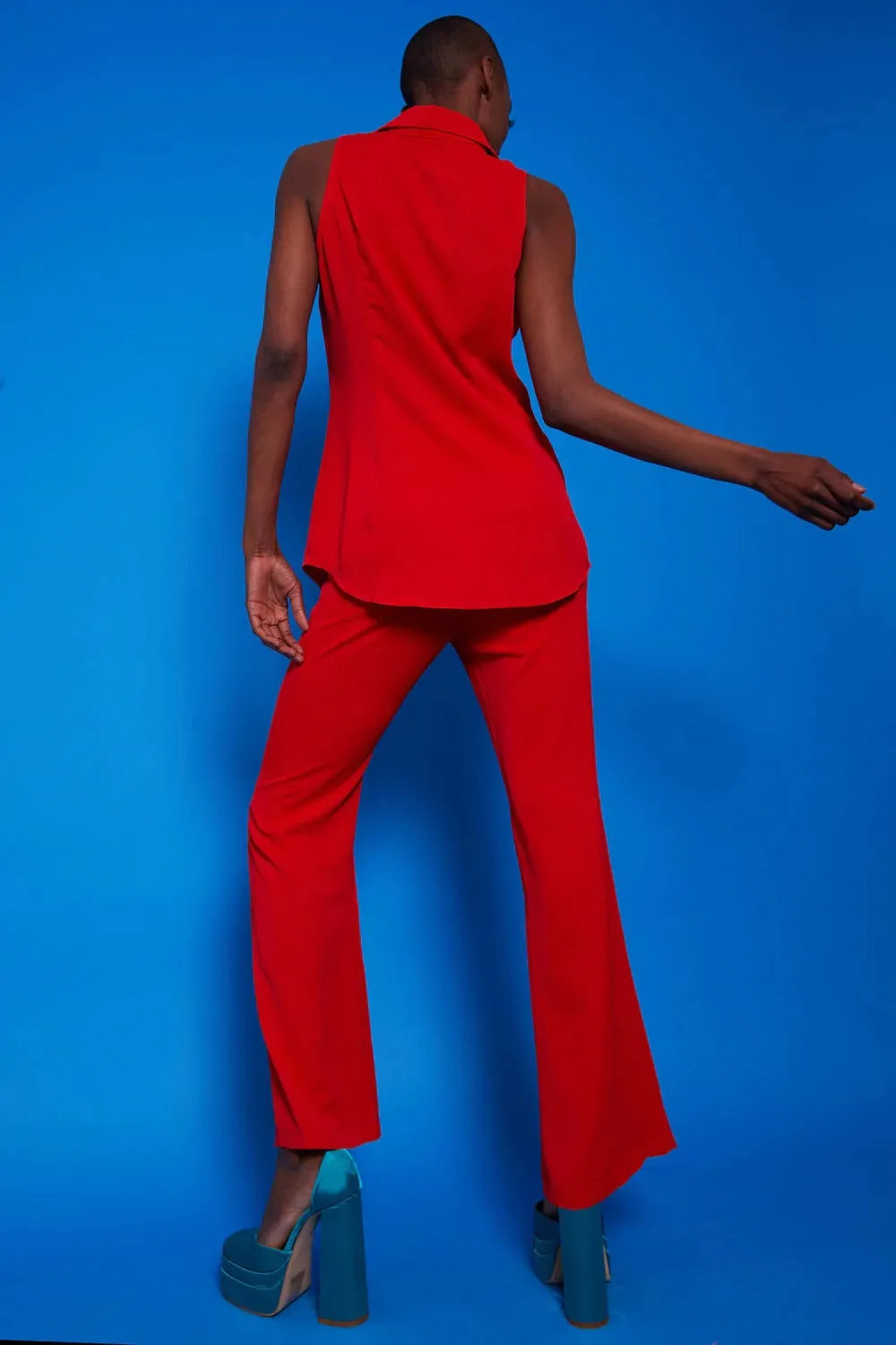 Ladies Red Silk Blend Sleeveless Shirt