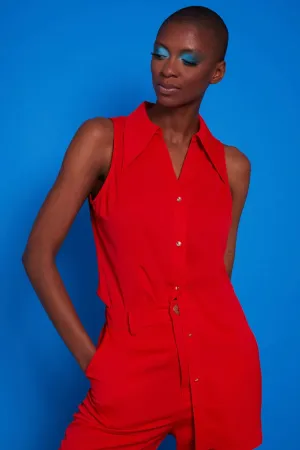 Ladies Red Silk Blend Sleeveless Shirt