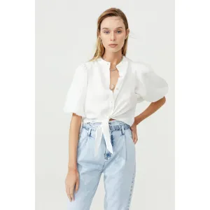 Linen Puffed Sleeve Cropped Bubble Shirt