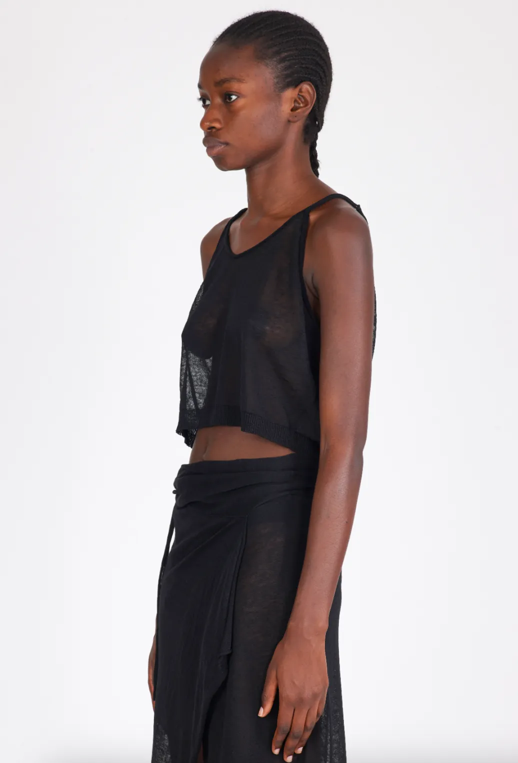 Linen Short Top Thin Straps - Black