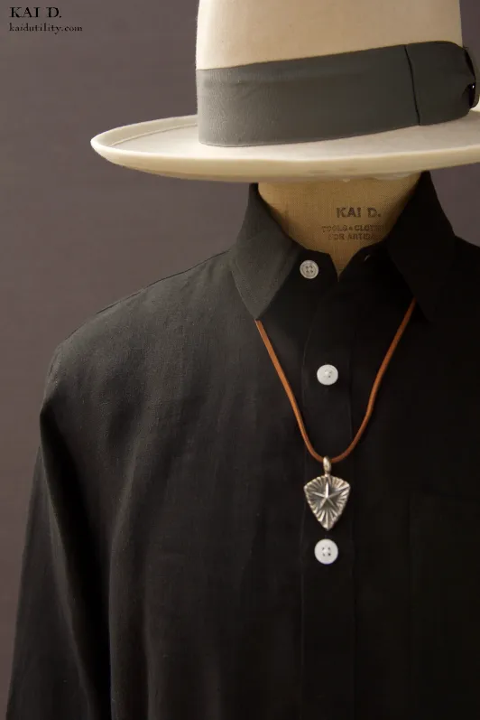 Long Sleeve Linen Shirt - Black - M