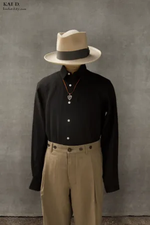 Long Sleeve Linen Shirt - Black - M