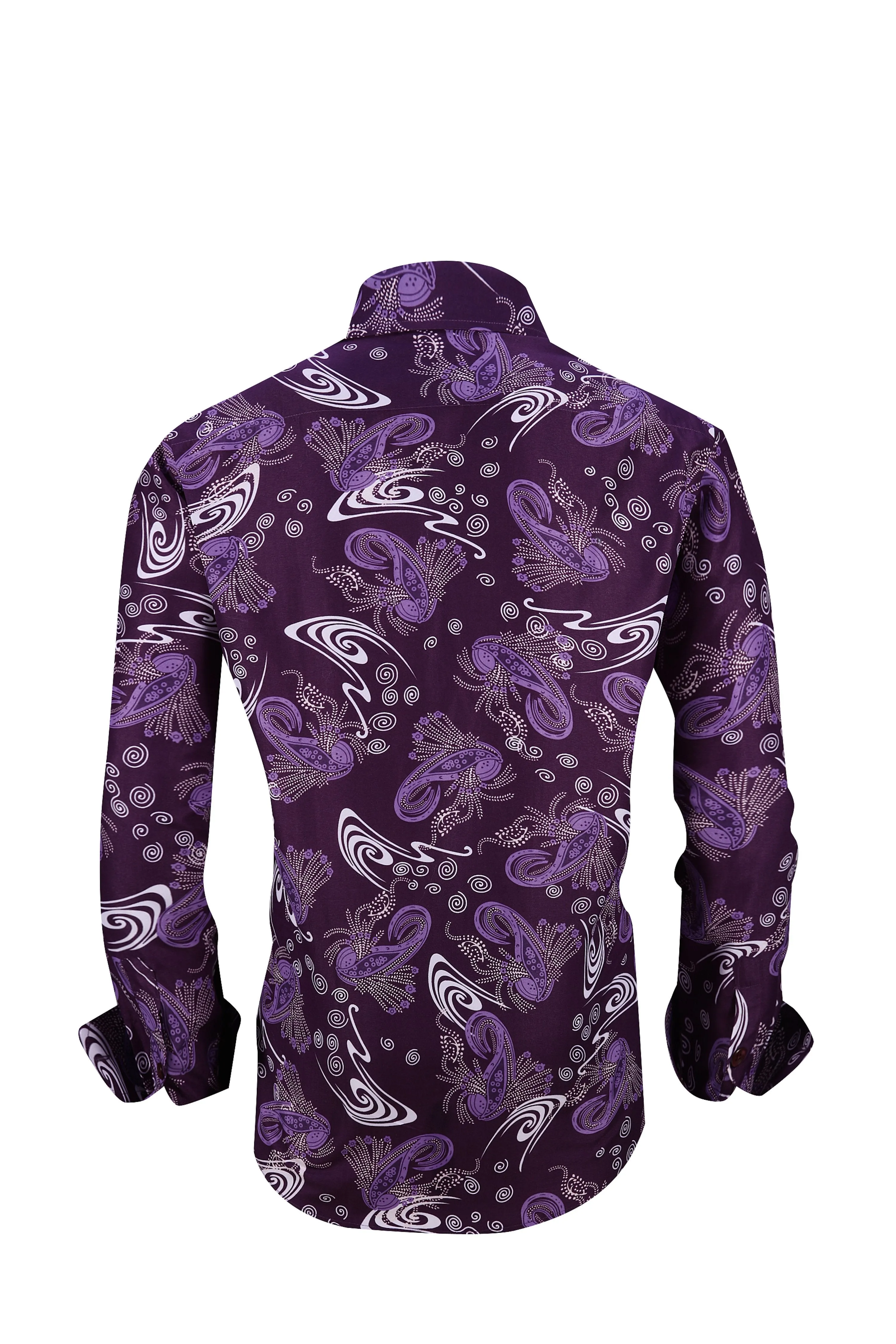 Men PREMIERE Long Sleeve Button Up Dress Shirt Colorful Purple Paisley