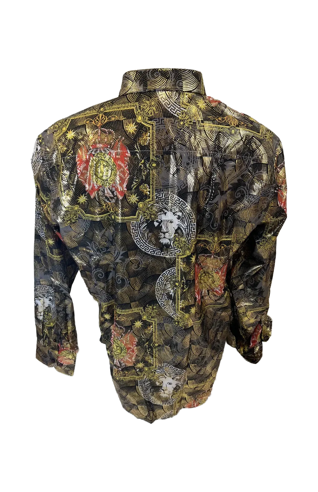 Men's Long Sleeve Button Down Dress Shirt Roar Tiger Black Red Gold Lion Collage