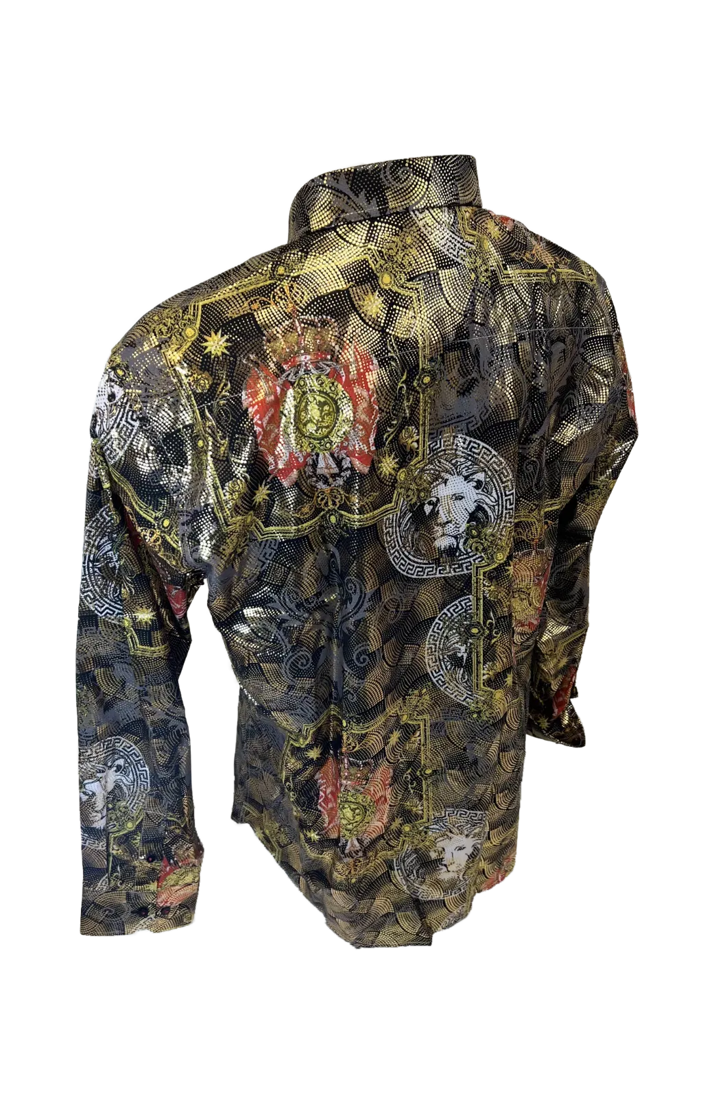 Men's Long Sleeve Button Down Dress Shirt Roar Tiger Black Red Gold Lion Collage