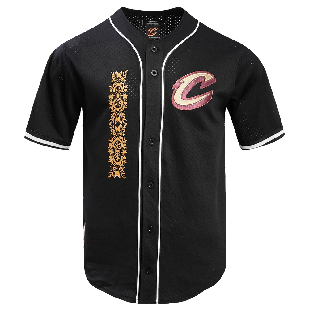 NBA CLEVELAND CAVALIERS CHEST THE LAND MEN'S MESH BUTTON DOWN SHIRT (BLACK)