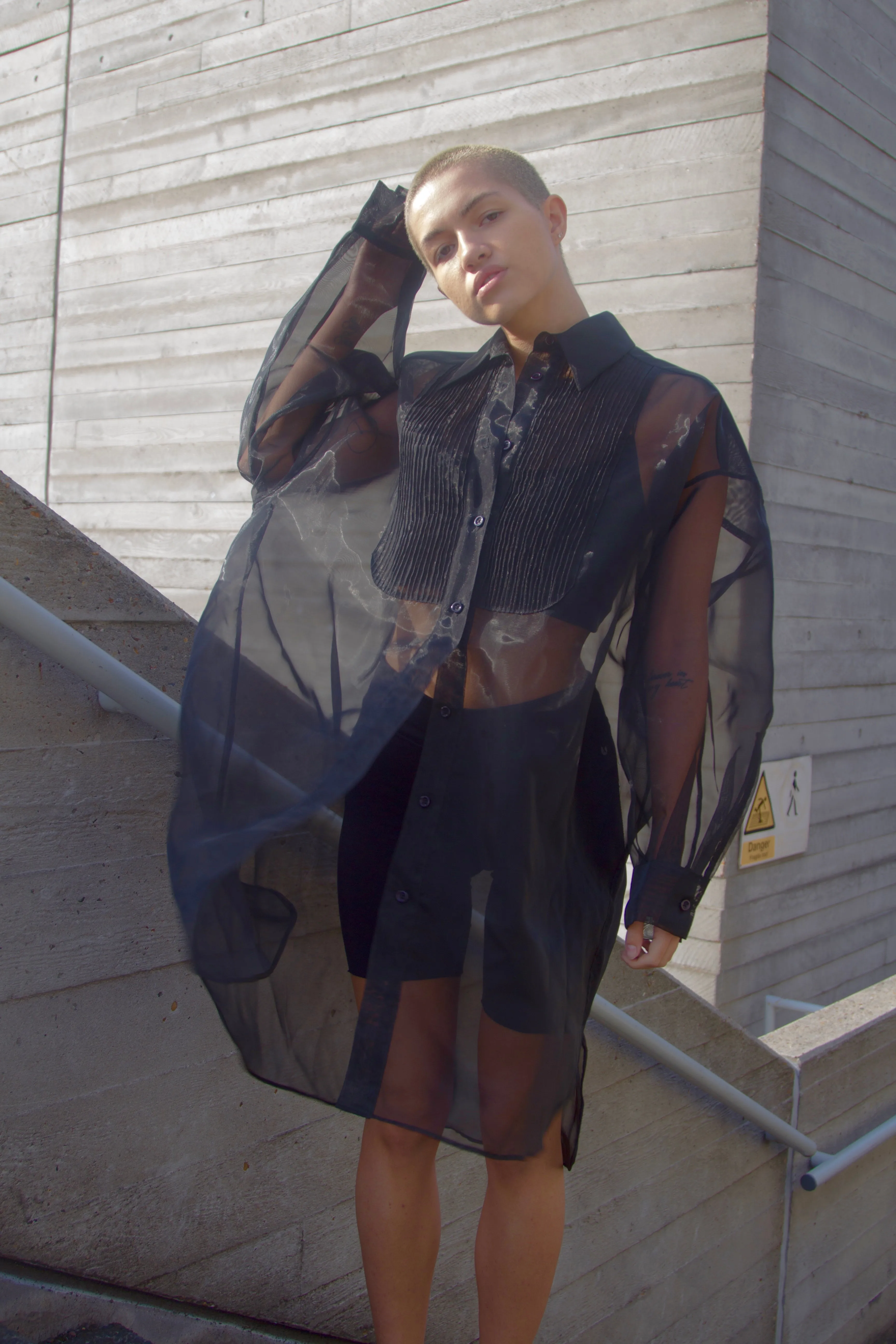 Oversized Organza Tuxedo Shirt