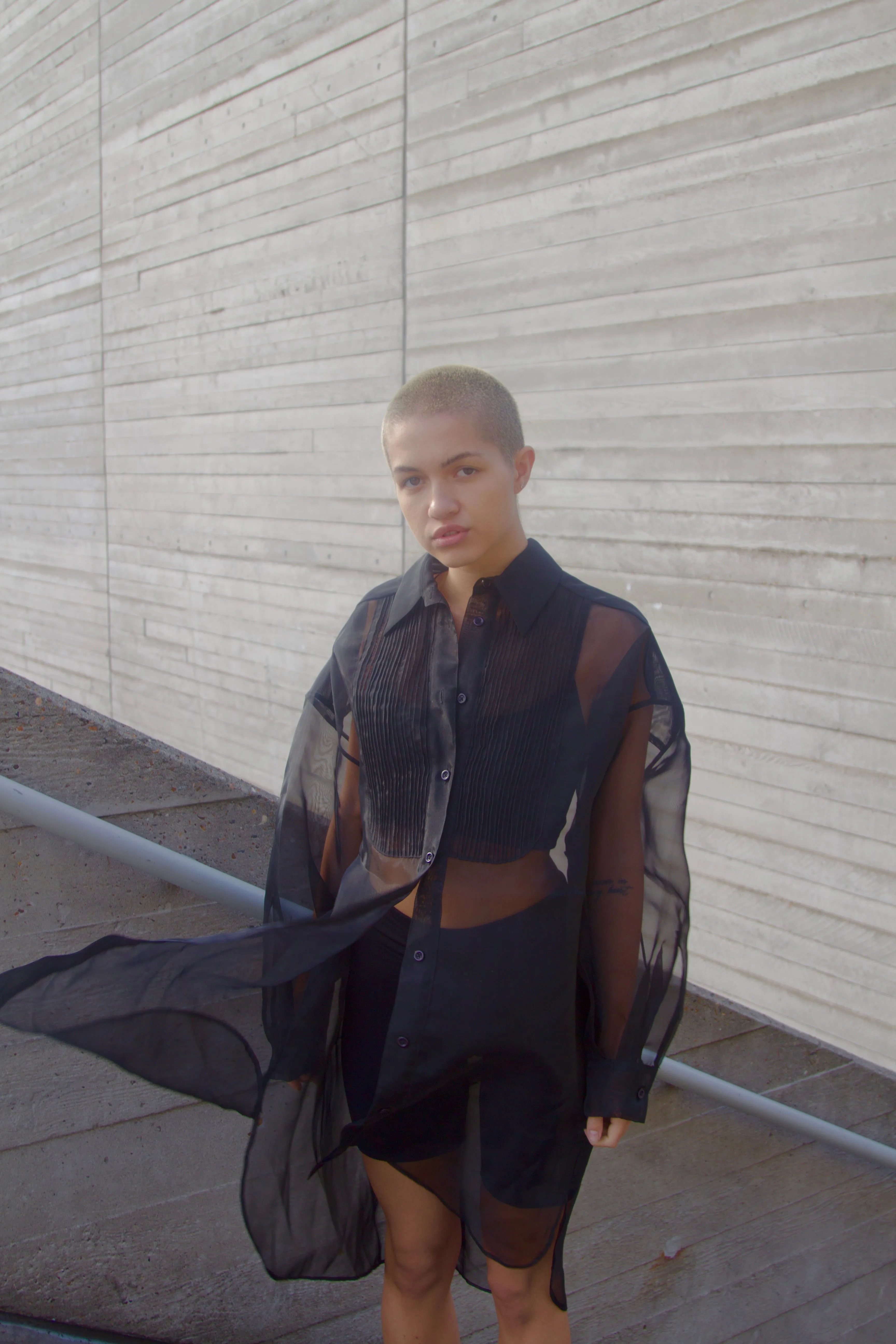 Oversized Organza Tuxedo Shirt