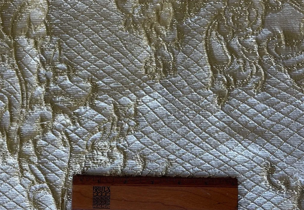 Pale Gold & Ivory Trellised Floral Polyester Lame Brocade