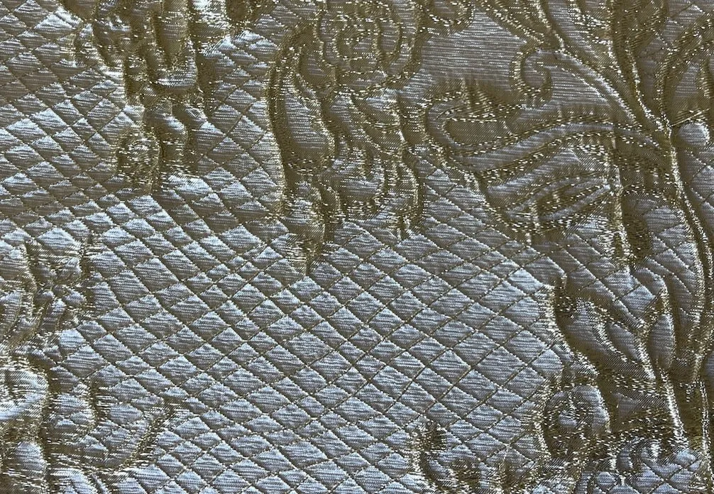 Pale Gold & Ivory Trellised Floral Polyester Lame Brocade